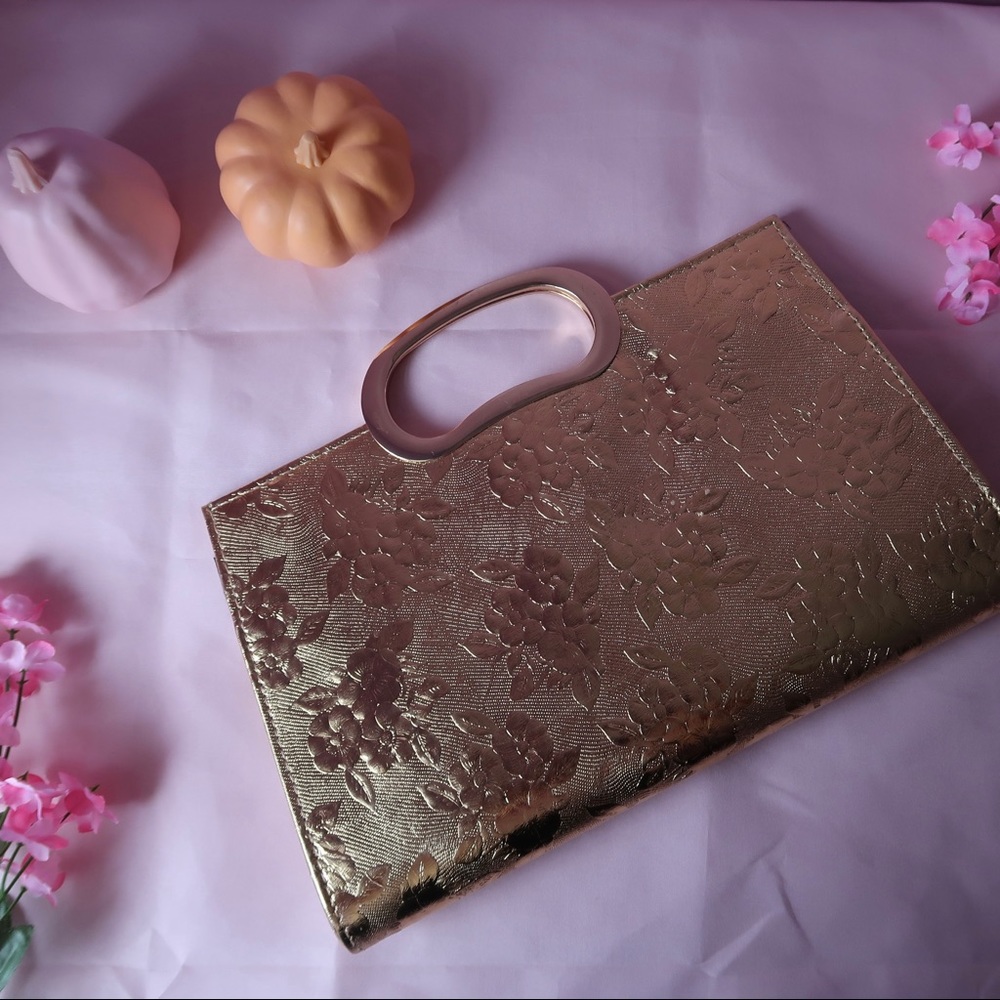 Gold and Black Flower Design Clutch Bag